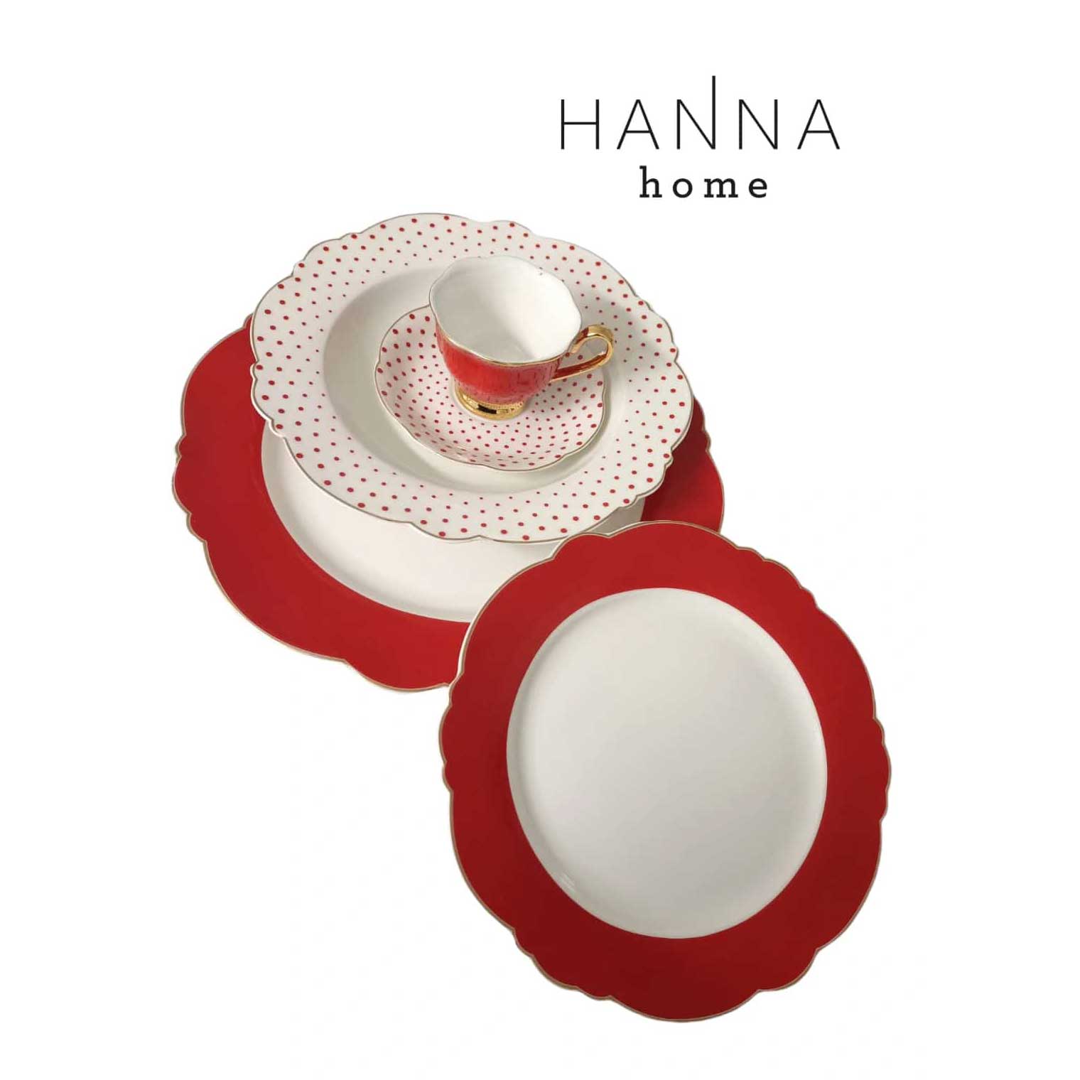 Piatti Hanna Romantic rosso  Porcellana