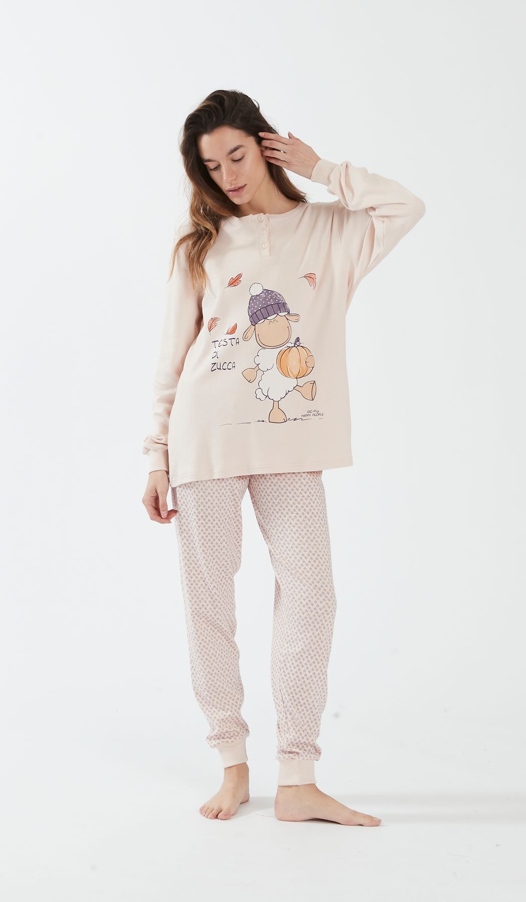 Pigiama Autunno/Inverno Donna Happy People Zucca 100% Cotone